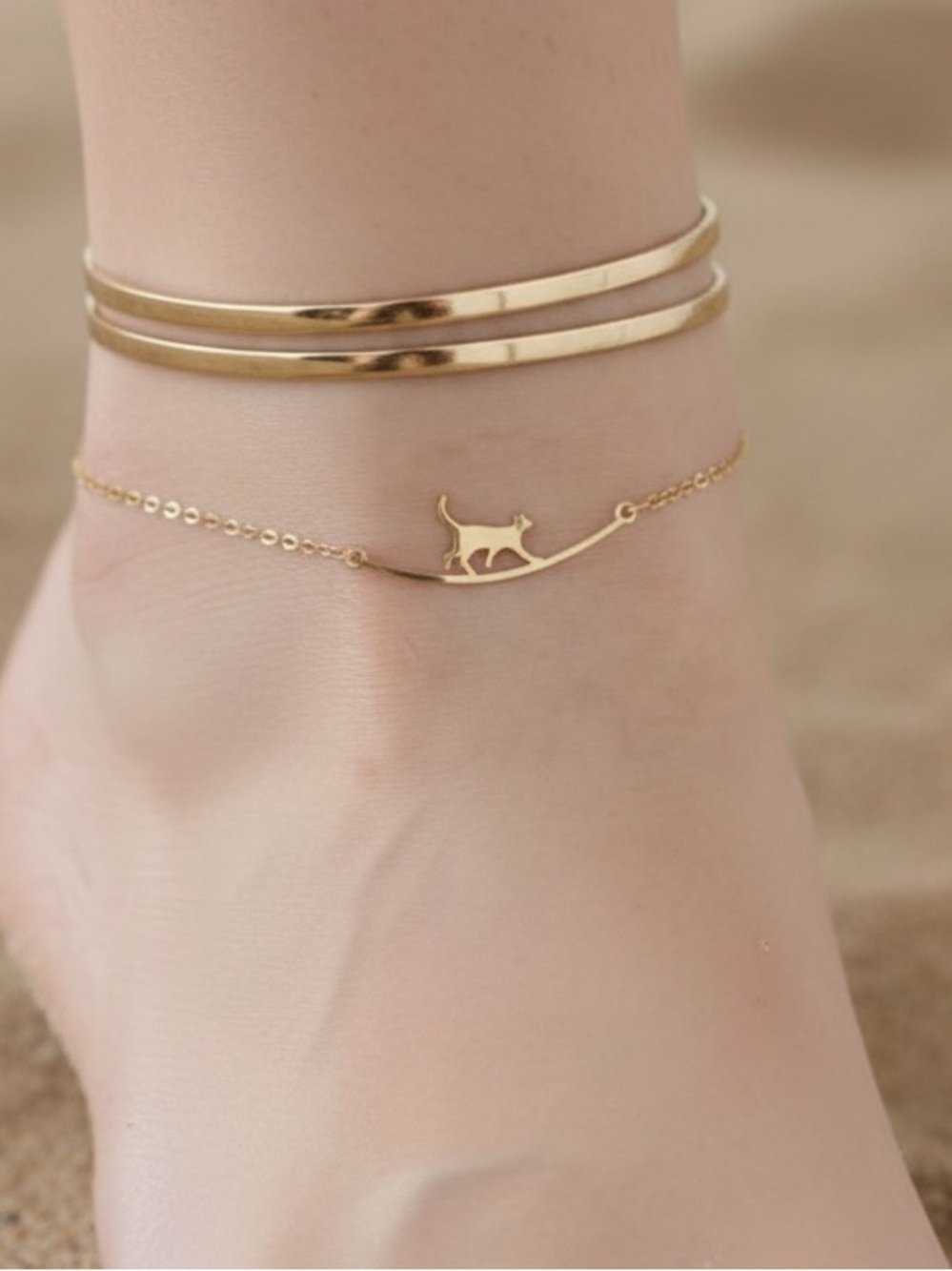 18k Gold Plated Cat on a Branch Bracelet/Anklet. New. - Picture 3 of 7